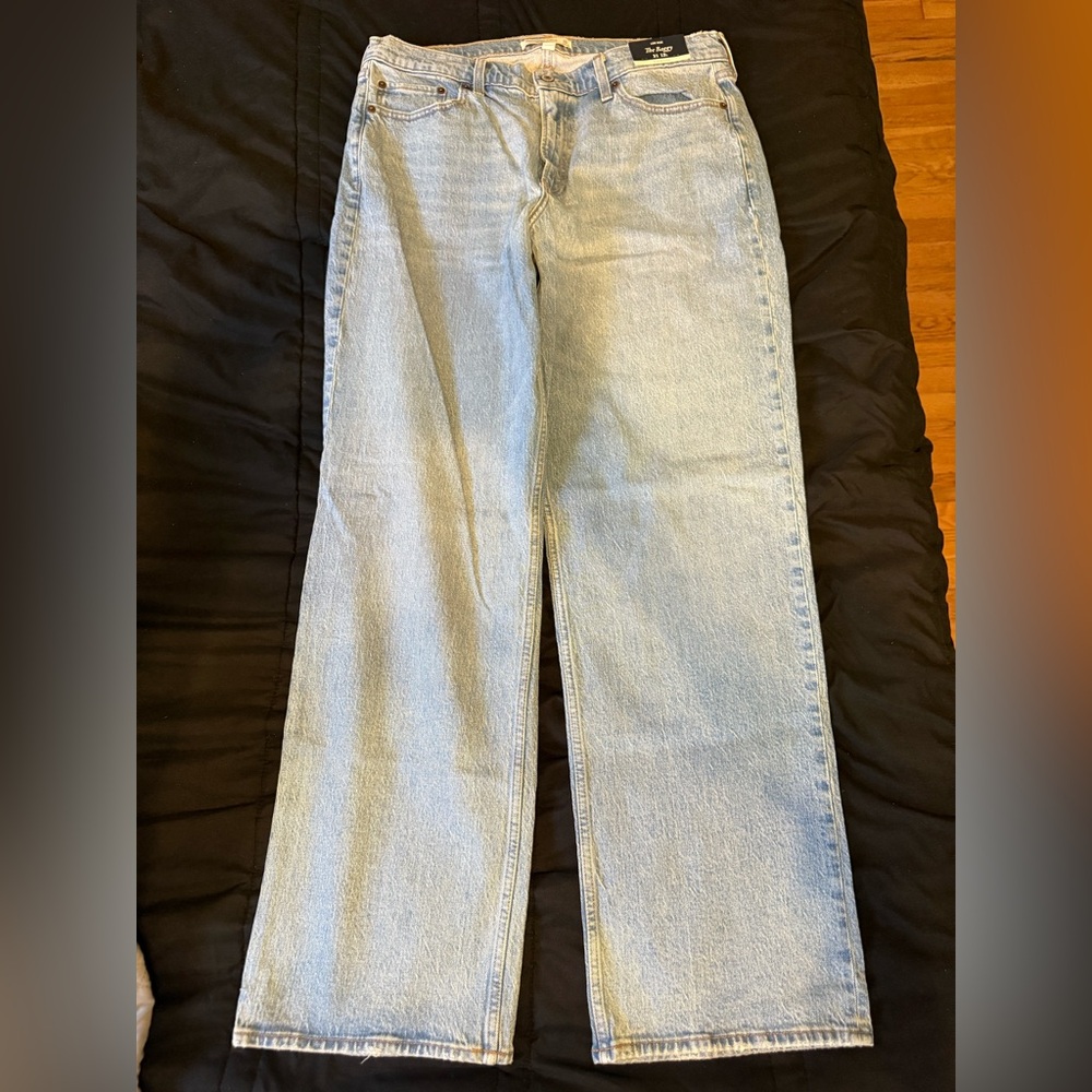 NWT Abercrombie & Fitch Denim Low Rise Blue Baggy Jeans Curve Love - Long